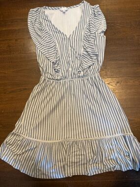 LC Lauren Conrad Blue White Stripe Ruffle Dress Small